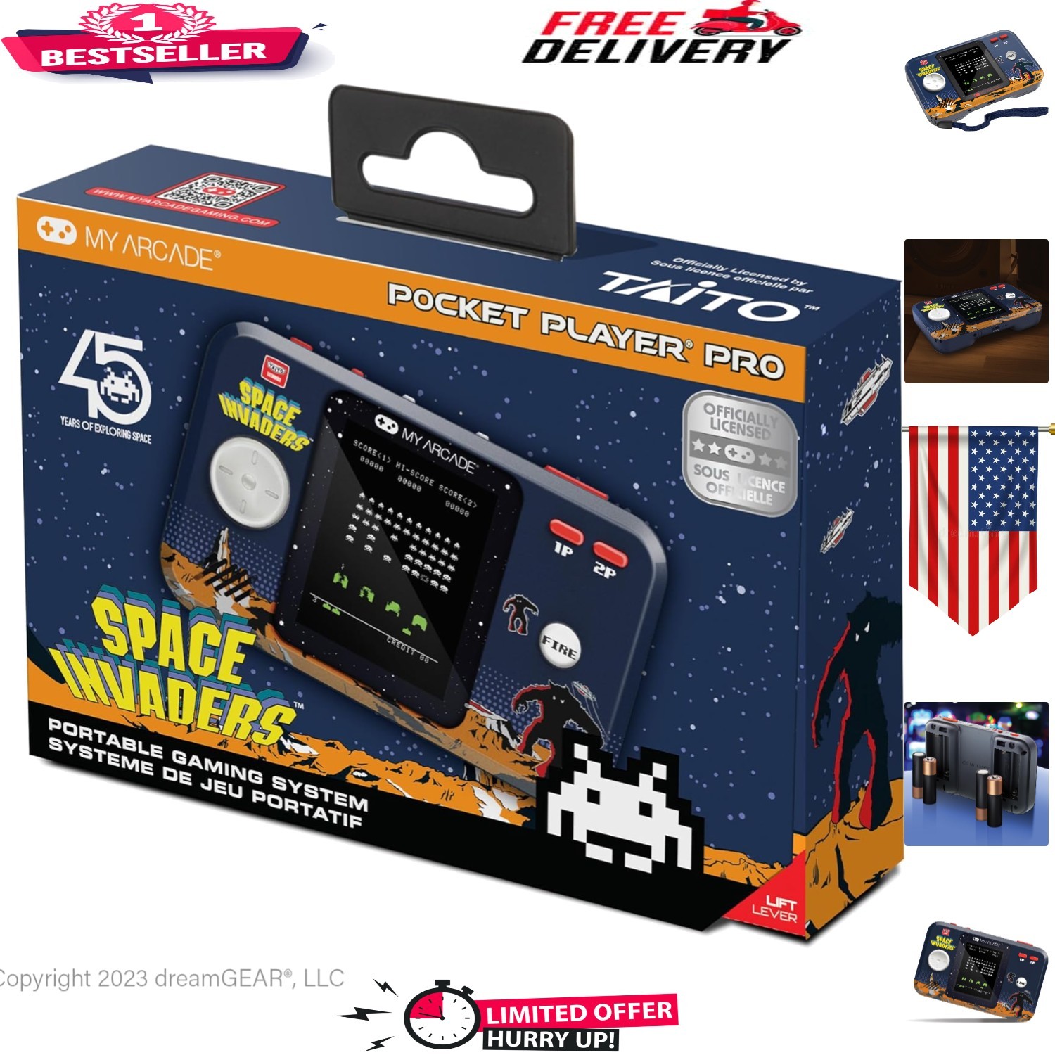 Space Invaders Pocket Player Pro: Officially Licensed 2.75″ Retro Gaming Console