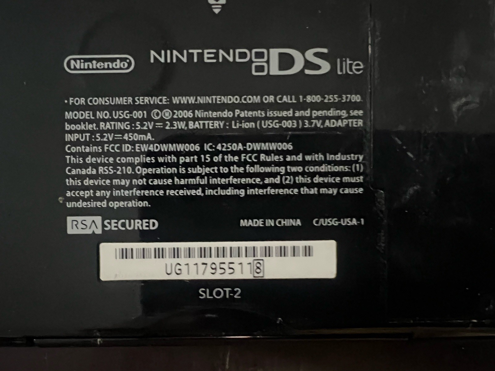 Onyx Nintendo DS Lite Handheld Black Tested & Working USG-001