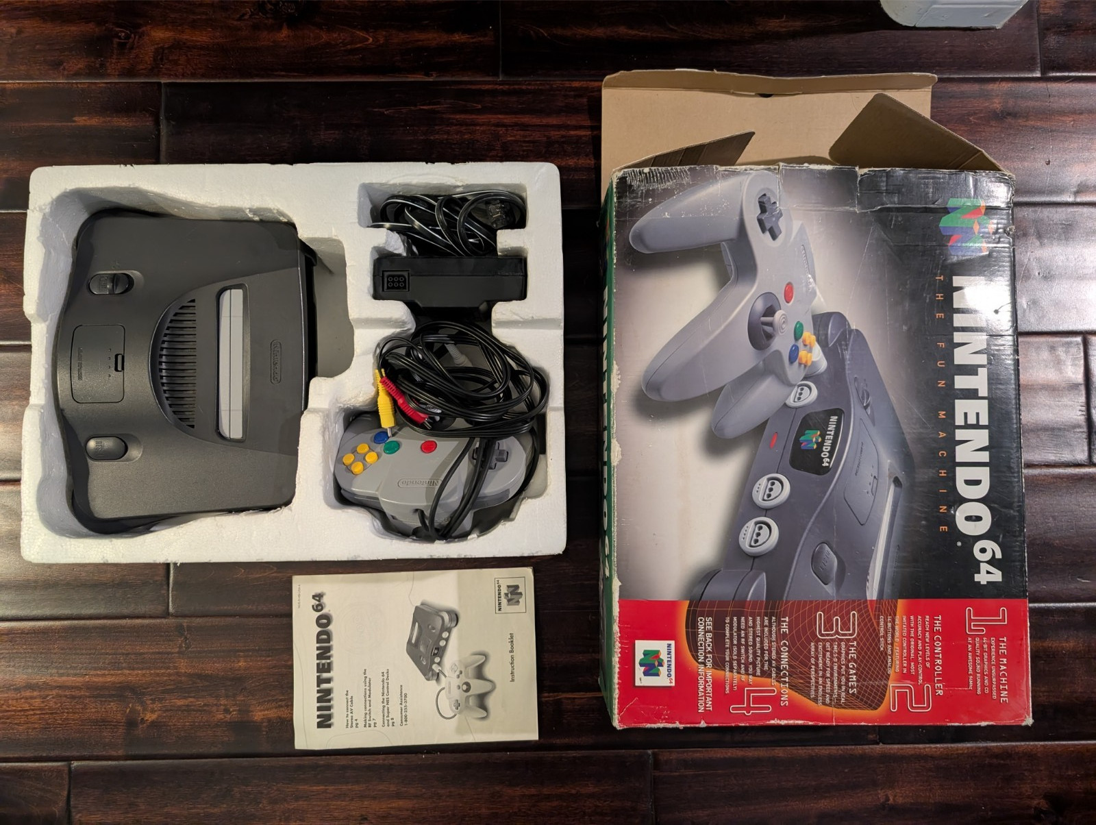 Nintendo 64 Console with OEM Controller Cords & Insert Booklet IN BOX *TESTED*