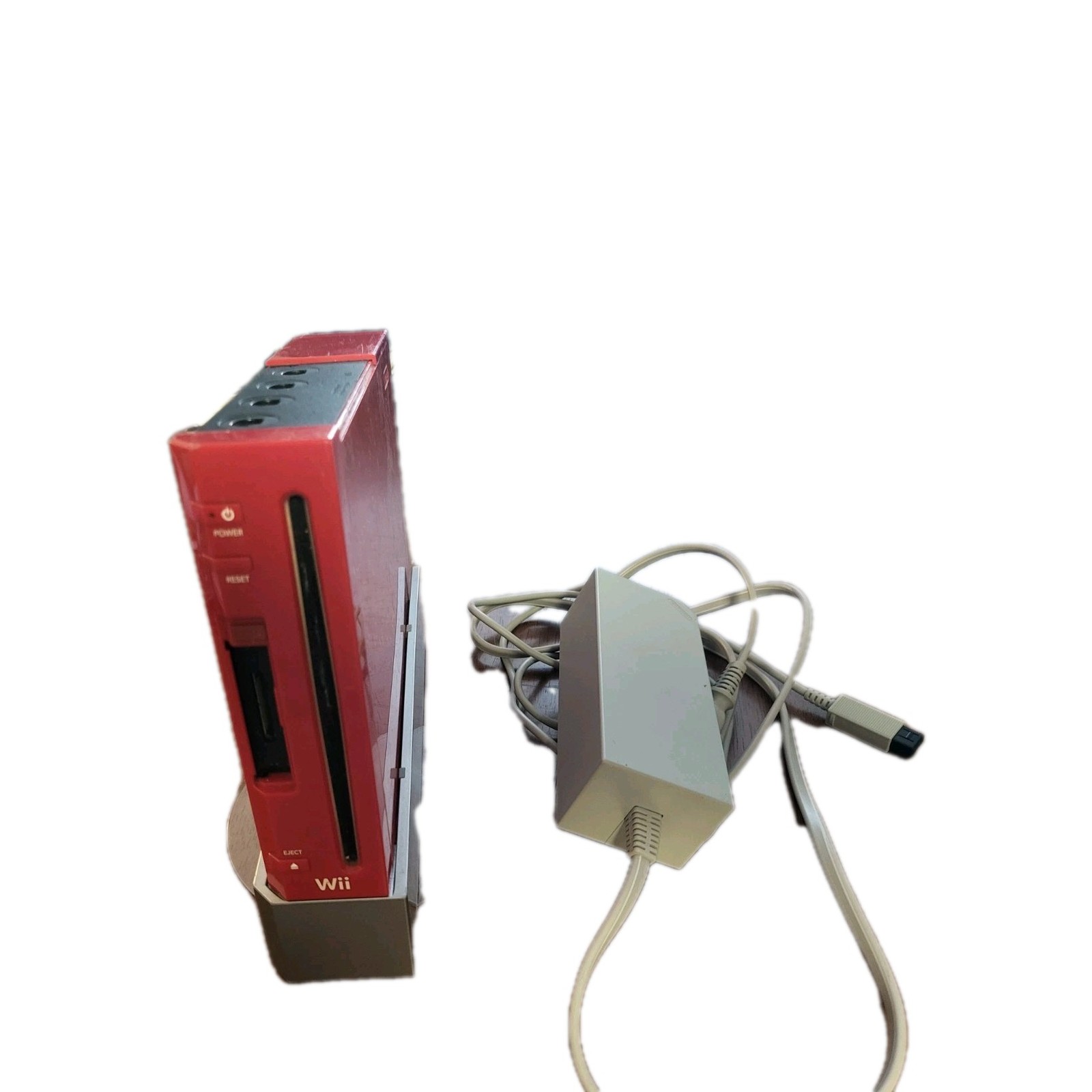 Nintendo Wii Red Console RVL-001 Console Power Cord And Stand Tested Working