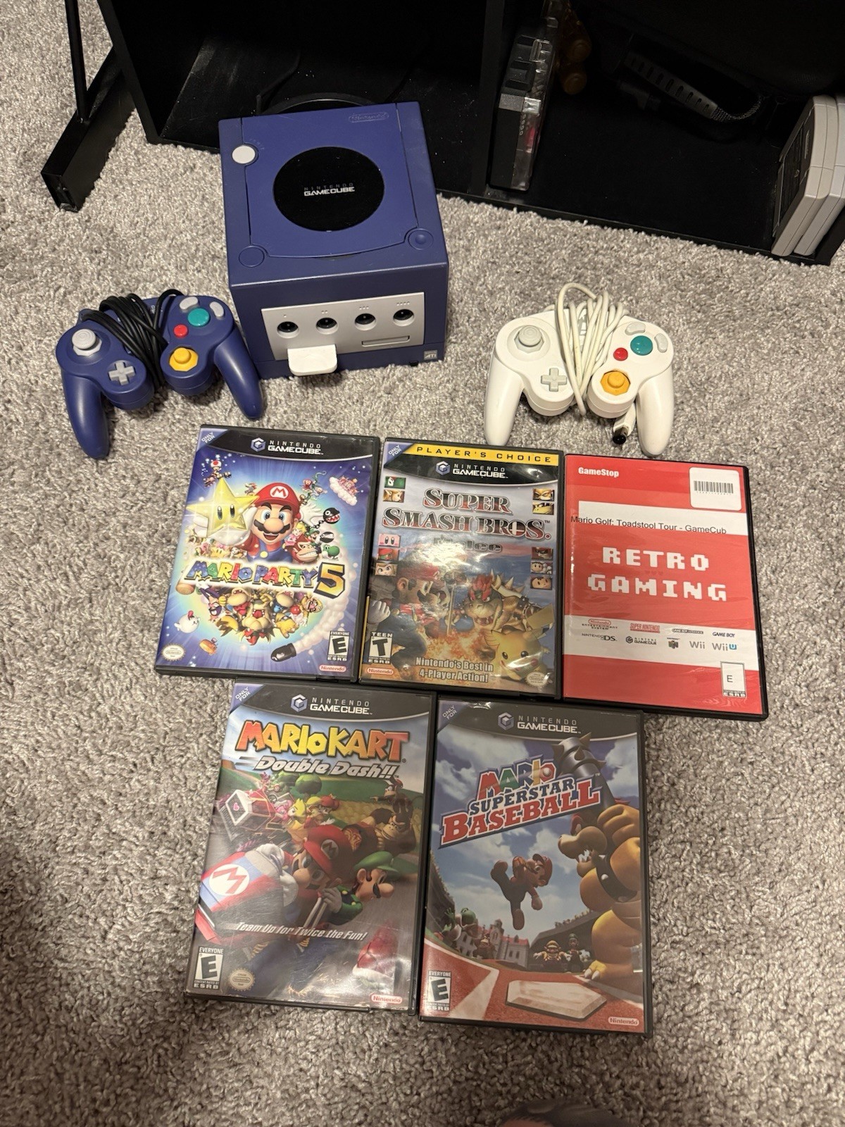 Nintendo GameCube DOL-001 Purple Indigo Console Bundle + 2 Controller & 5 Games