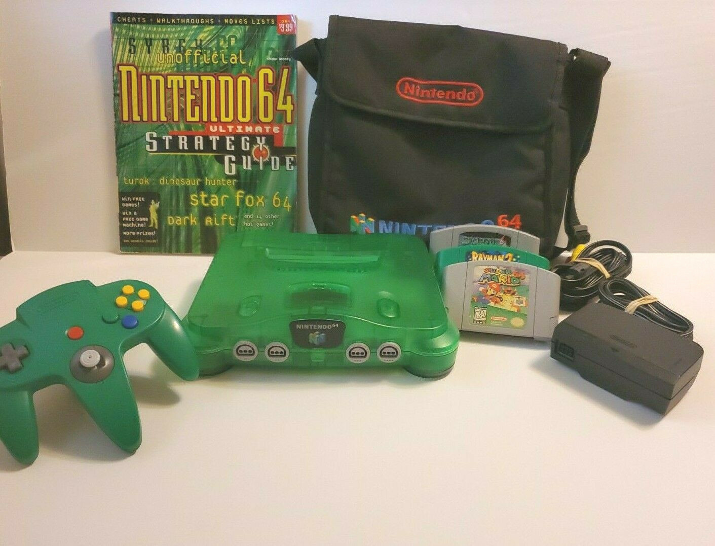 Nintendo 64 N64 Jungle Green Console System w/ Controller Bag 3 Game Bundle NICE